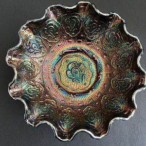 Gorgeous Fenton marked Persian Medallion Black, Copper Amethyst Carnival Glass